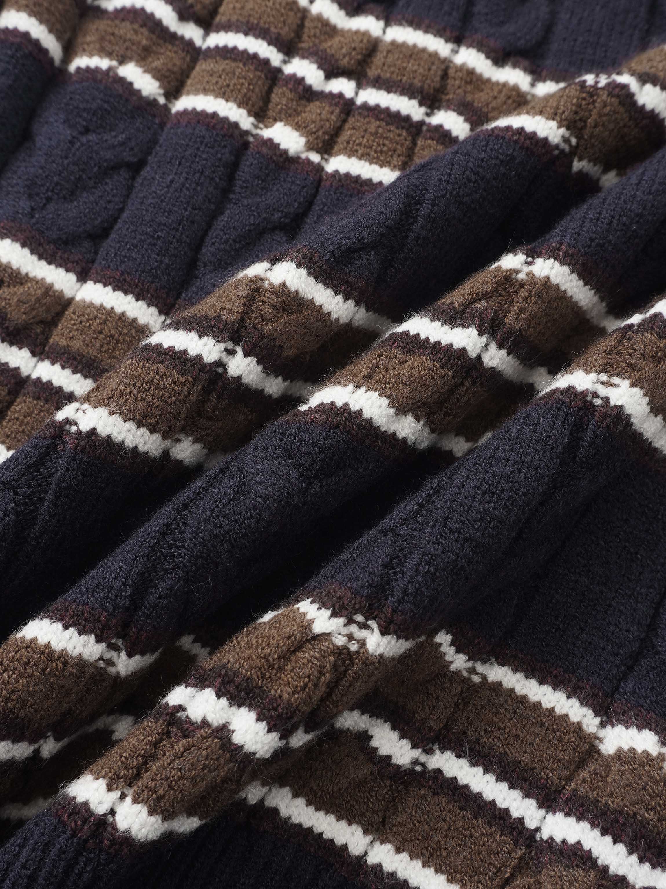 Cable Striped Sweater - Navy