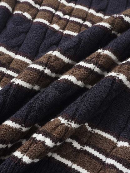 Cable Striped Sweater - Navy