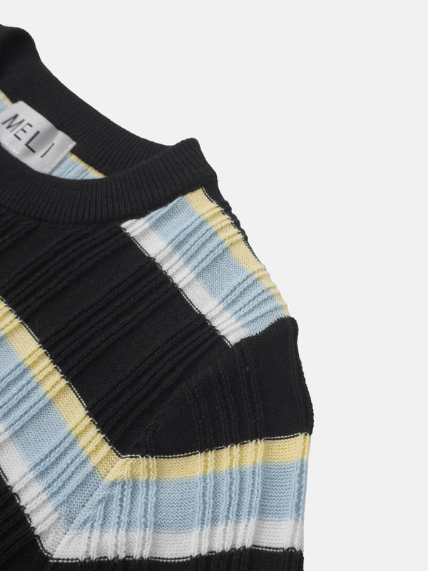 Mixed Ribbed Stripe Sweater - Black