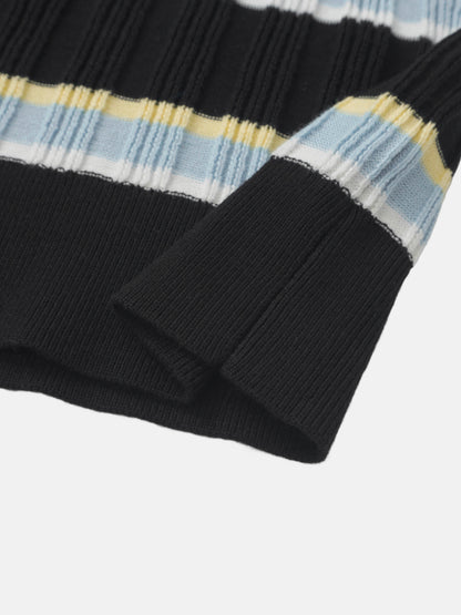 Mixed Ribbed Stripe Sweater - Black