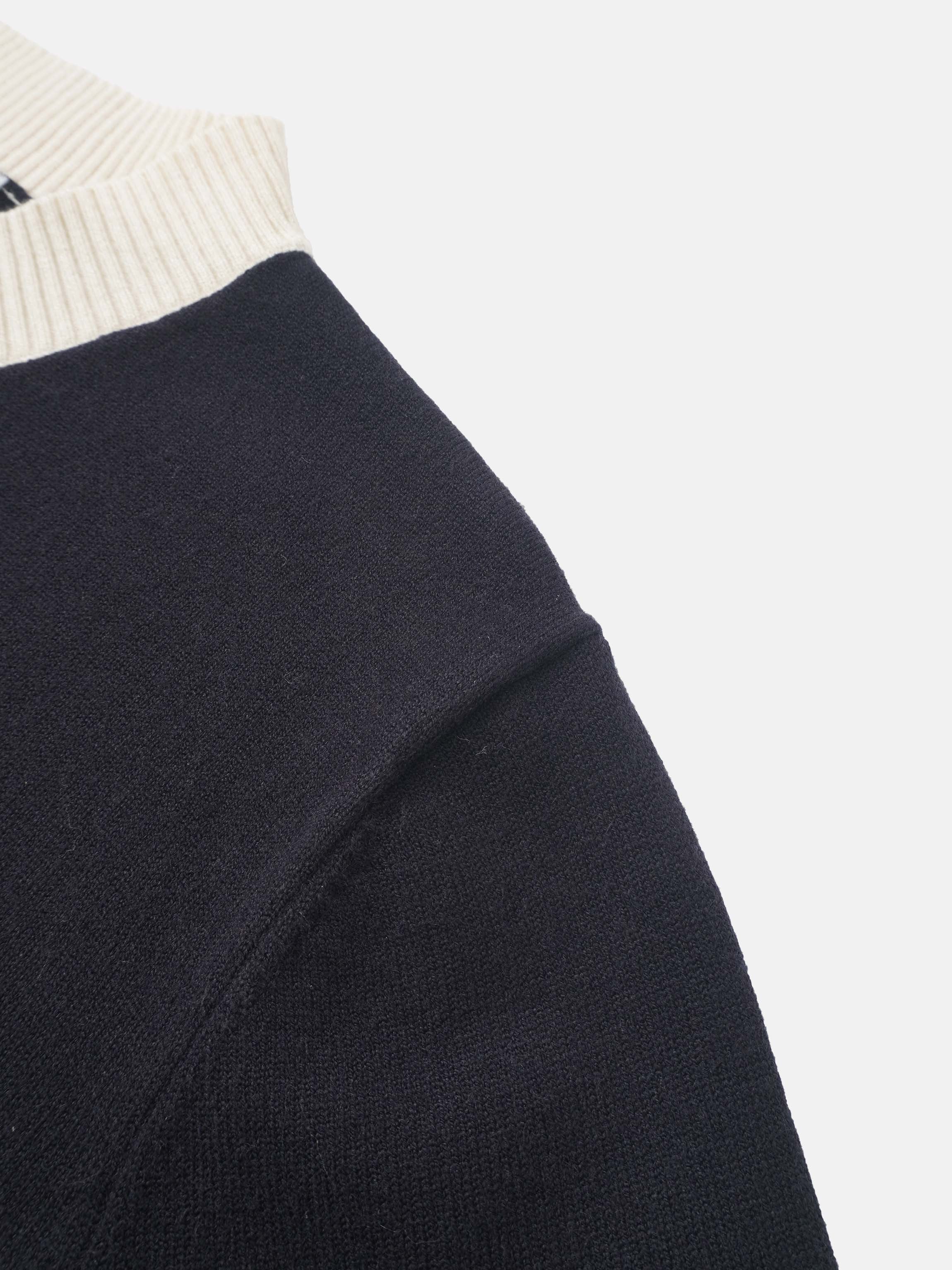 V Neck Wide Stripe Sweater - Navy/Cream