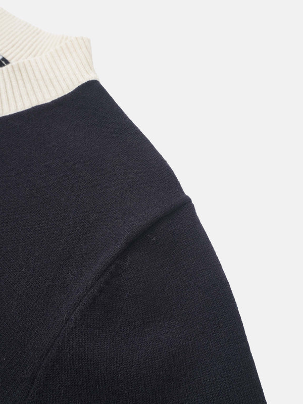 V Neck Wide Stripe Sweater - Navy/Cream