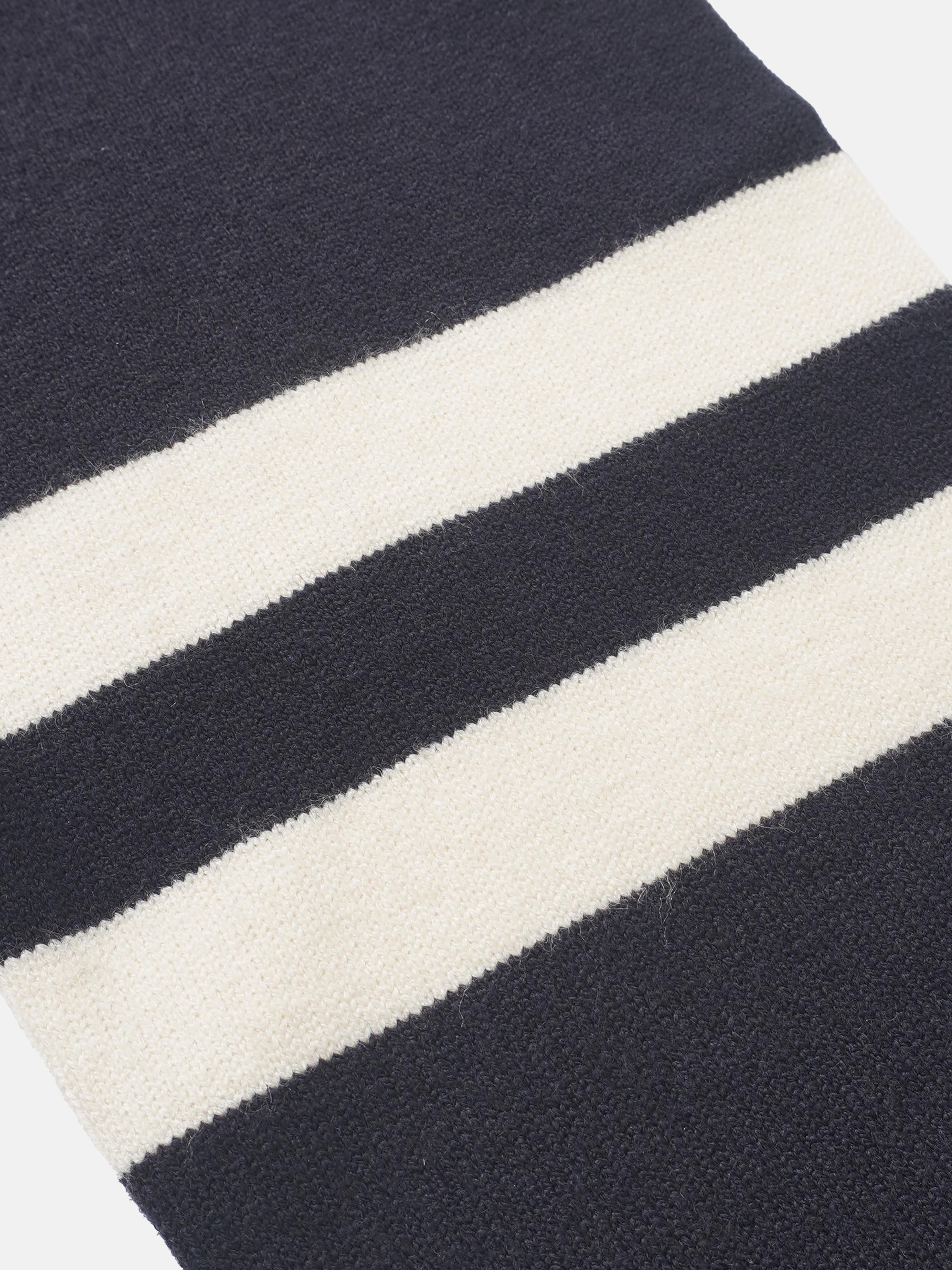 V Neck Wide Stripe Sweater - Navy/Cream