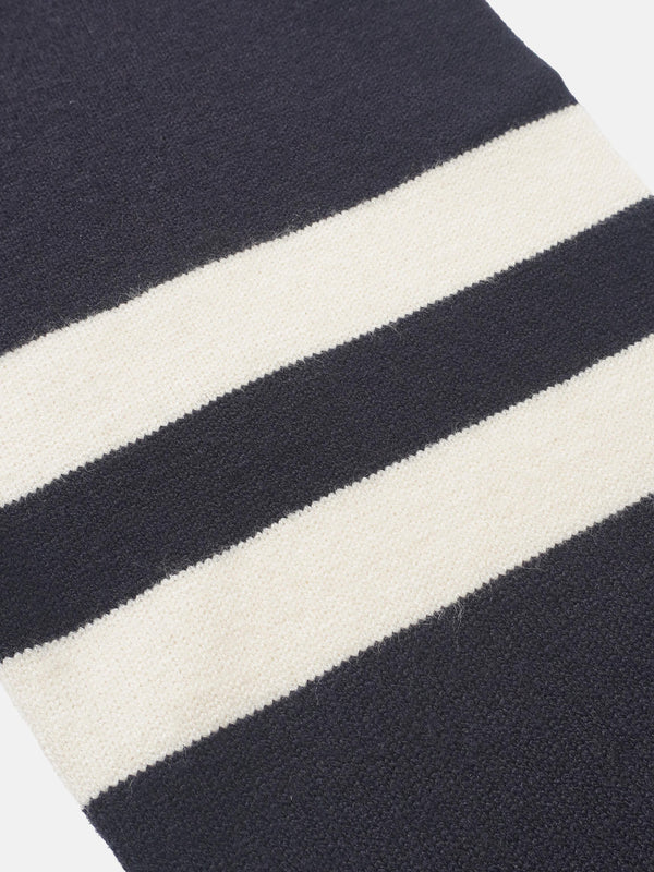 V Neck Wide Stripe Sweater - Navy/Cream