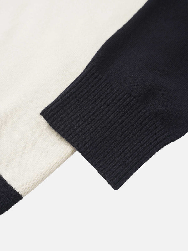 V Neck Wide Stripe Sweater - Navy/Cream
