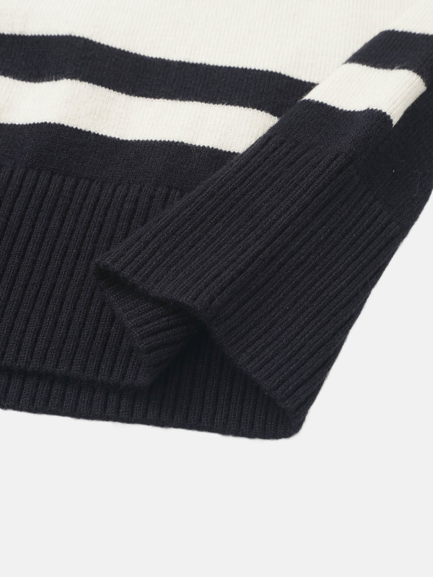V Neck Wide Stripe Sweater - Navy/Cream