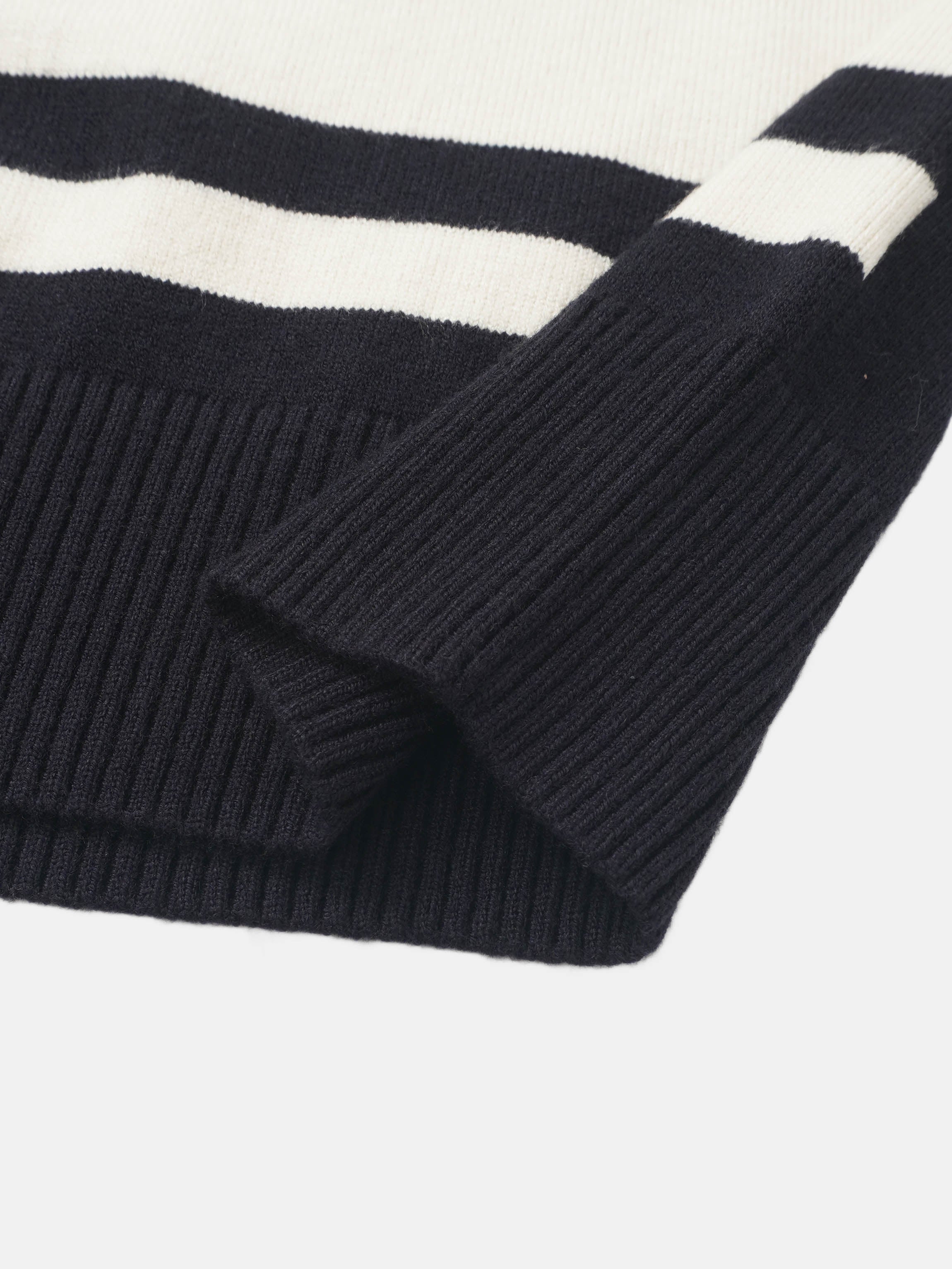 V Neck Wide Stripe Sweater - Navy/Cream