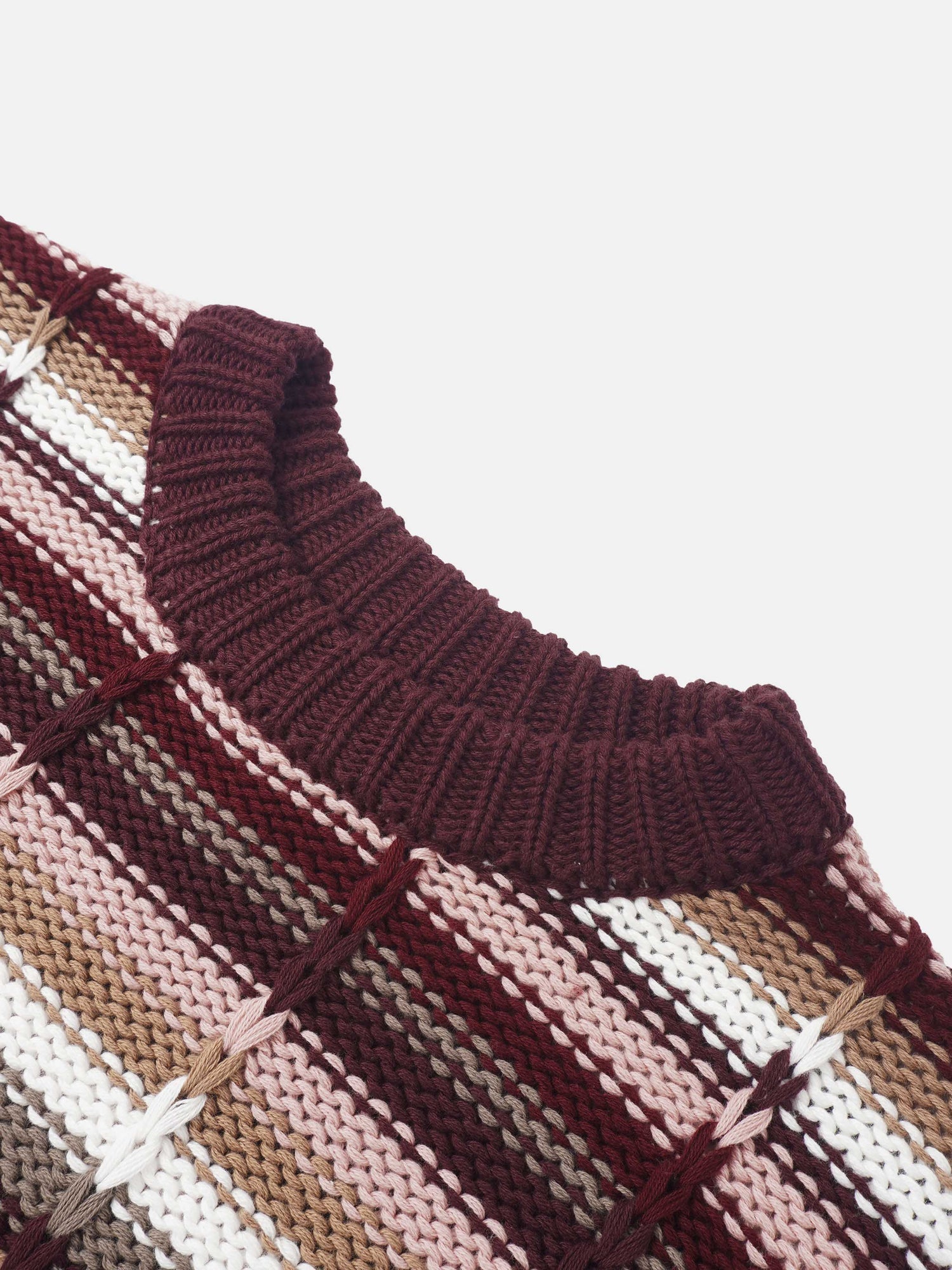 Overstitch Detail Striped Sweater - Burgundy Stripe