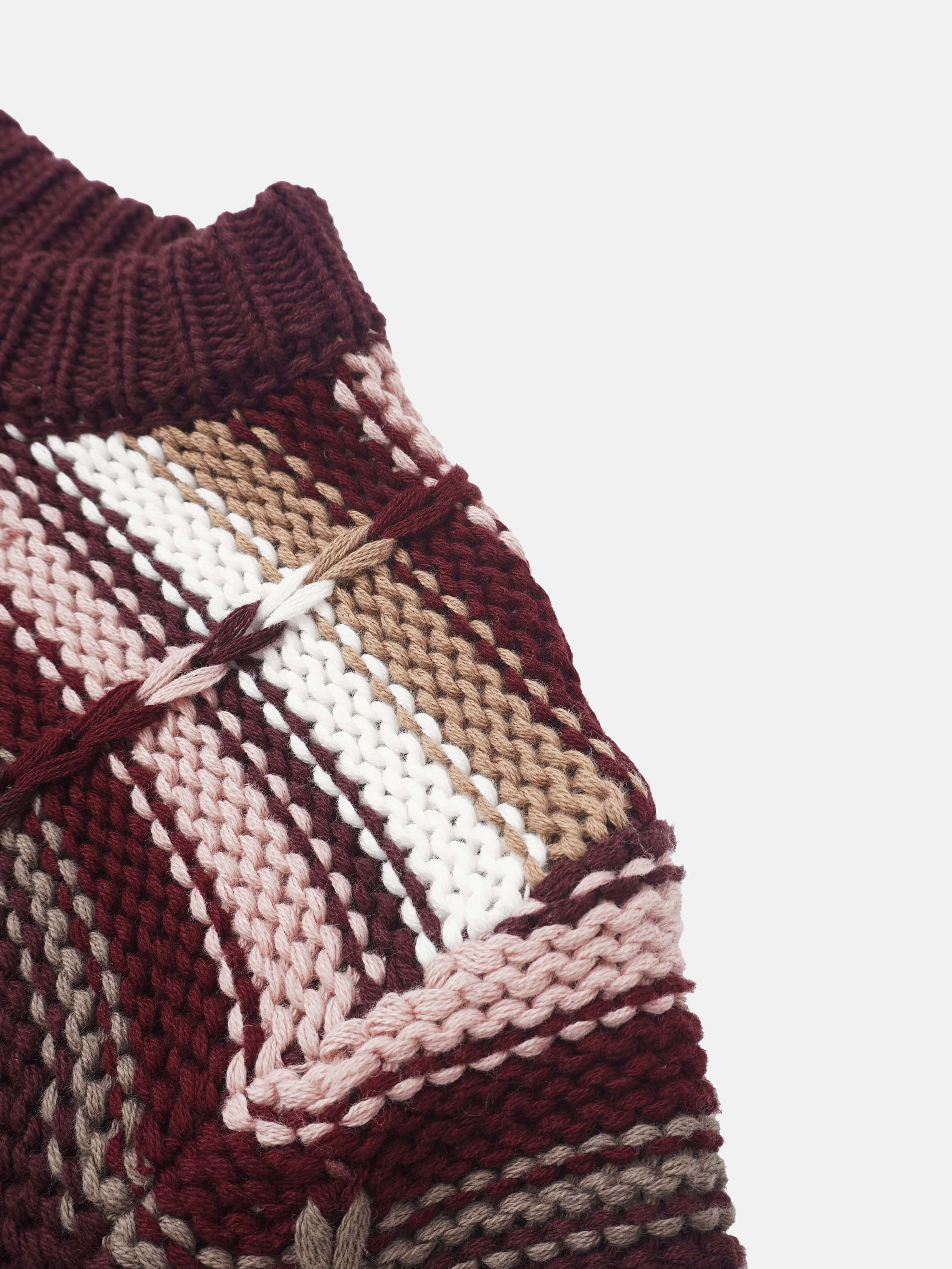 Overstitch Detail Striped Sweater - Burgundy Stripe