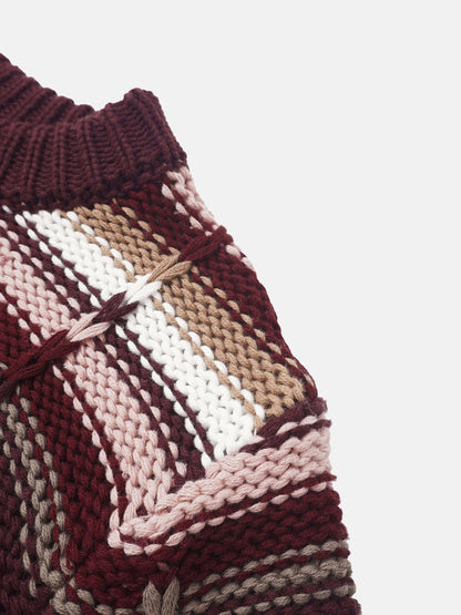 Overstitch Detail Striped Sweater - Burgundy Stripe