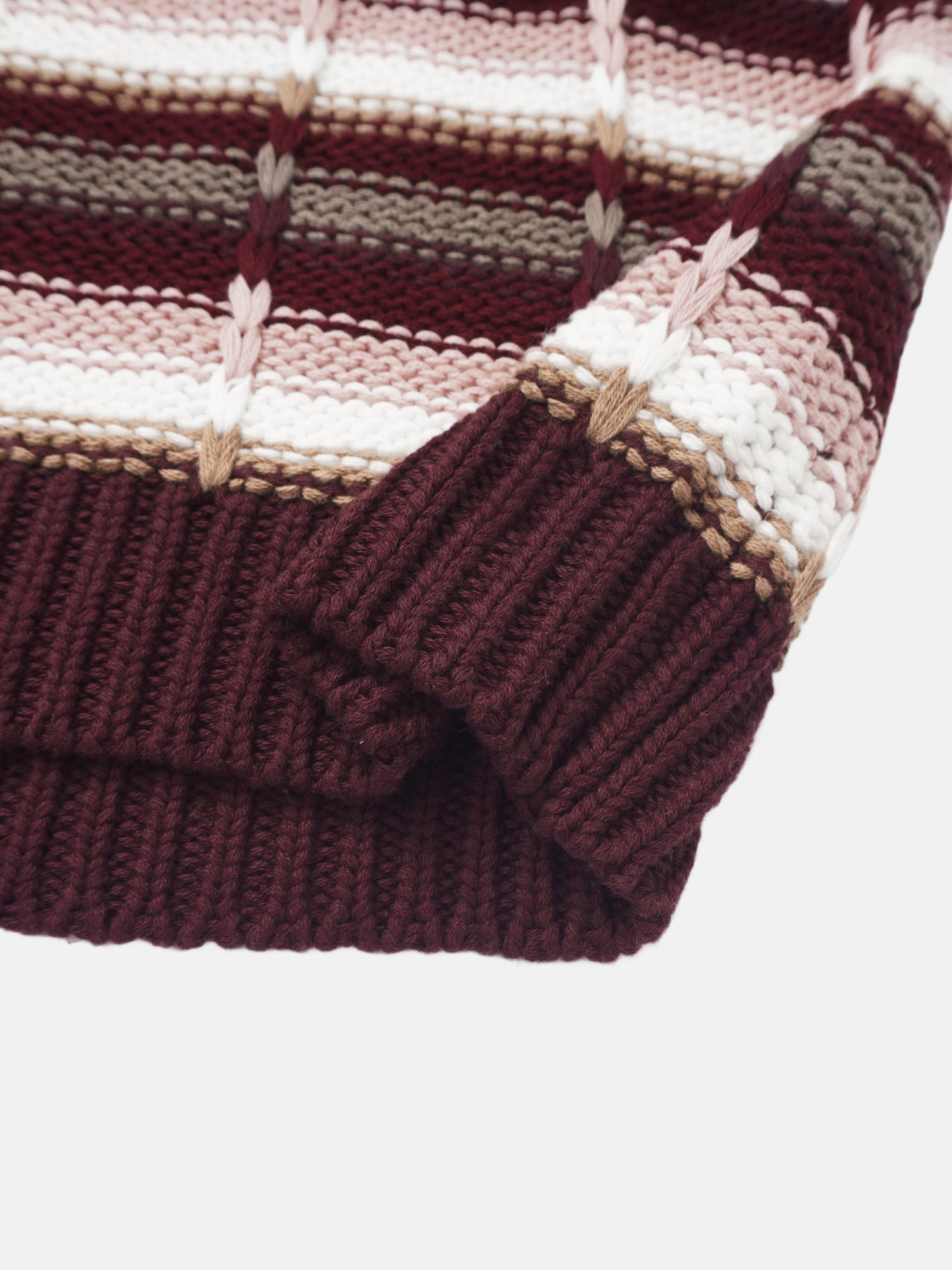 Overstitch Detail Striped Sweater - Burgundy Stripe