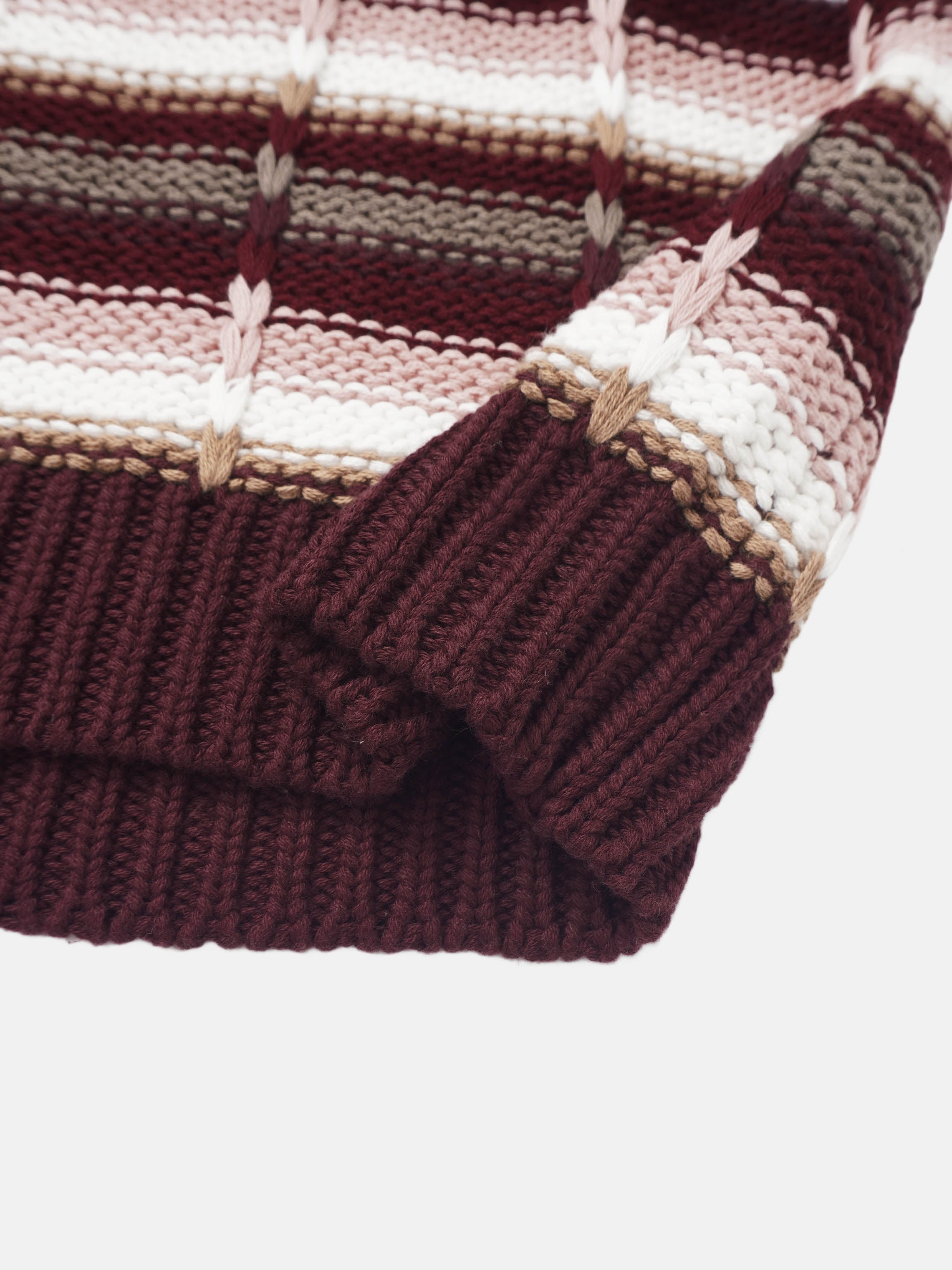 Overstitch Detail Striped Sweater - Burgundy Stripe