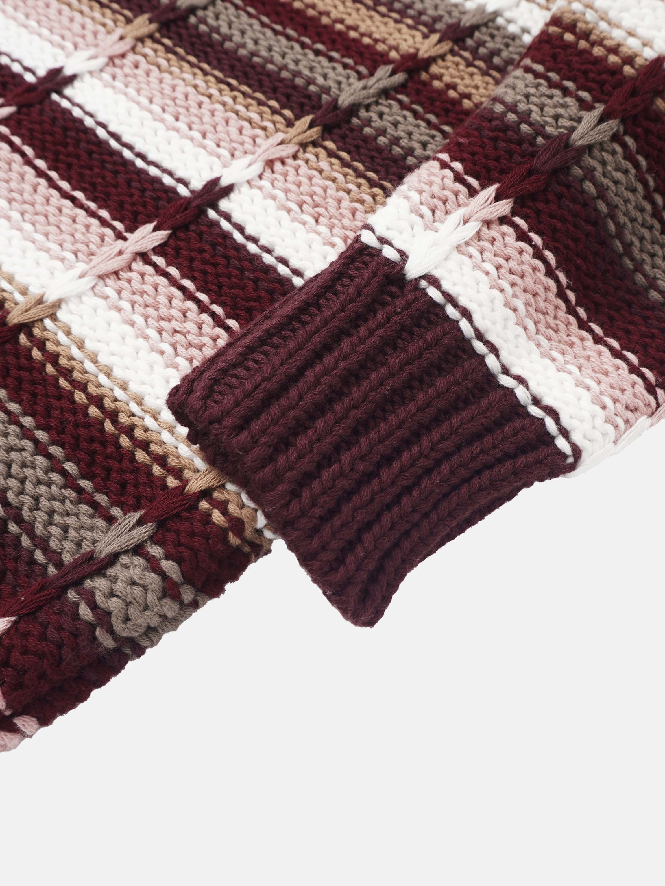 Overstitch Detail Striped Sweater - Burgundy Stripe