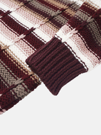 Overstitch Detail Striped Sweater - Burgundy Stripe