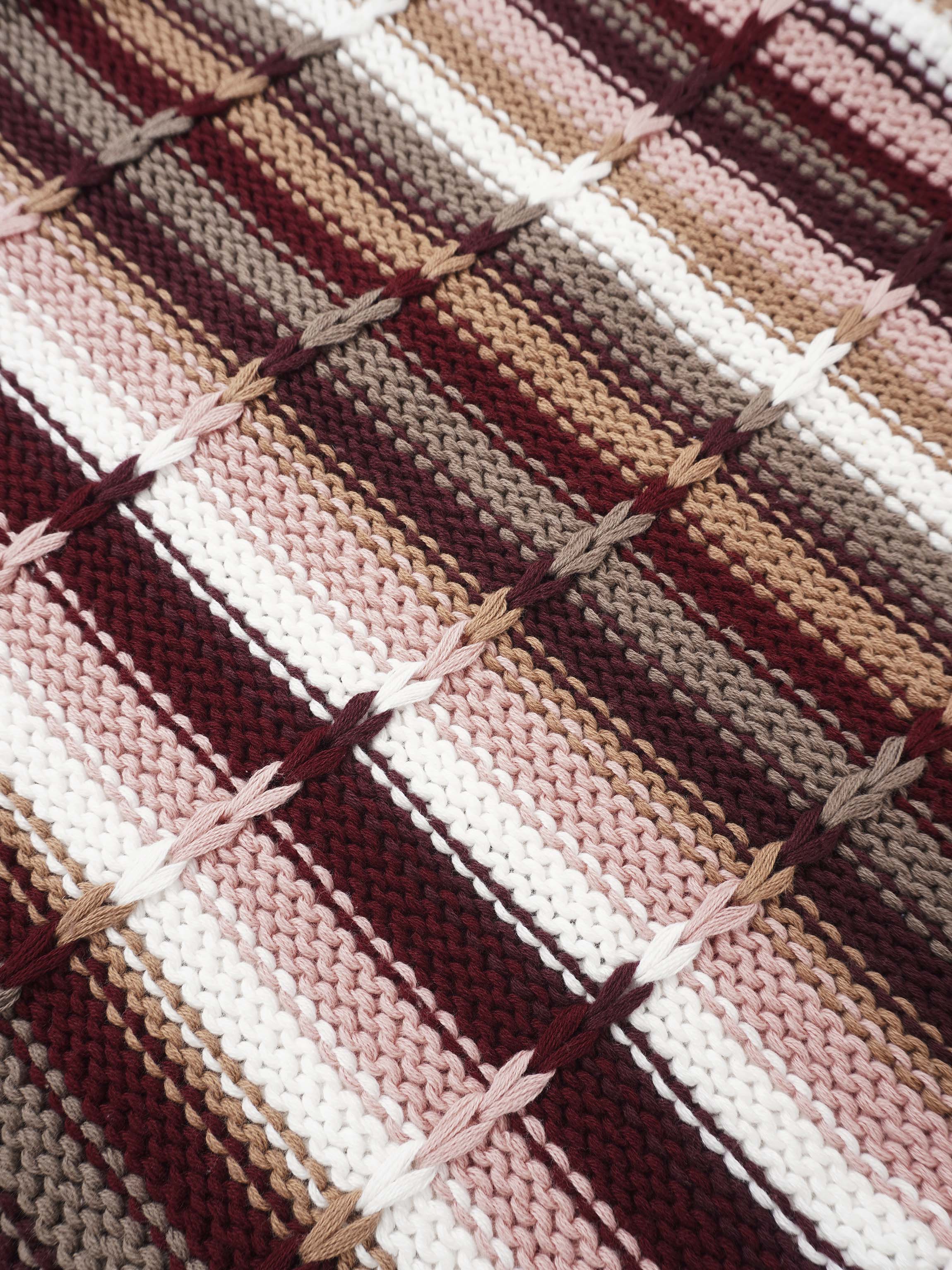 Overstitch Detail Striped Sweater - Burgundy Stripe