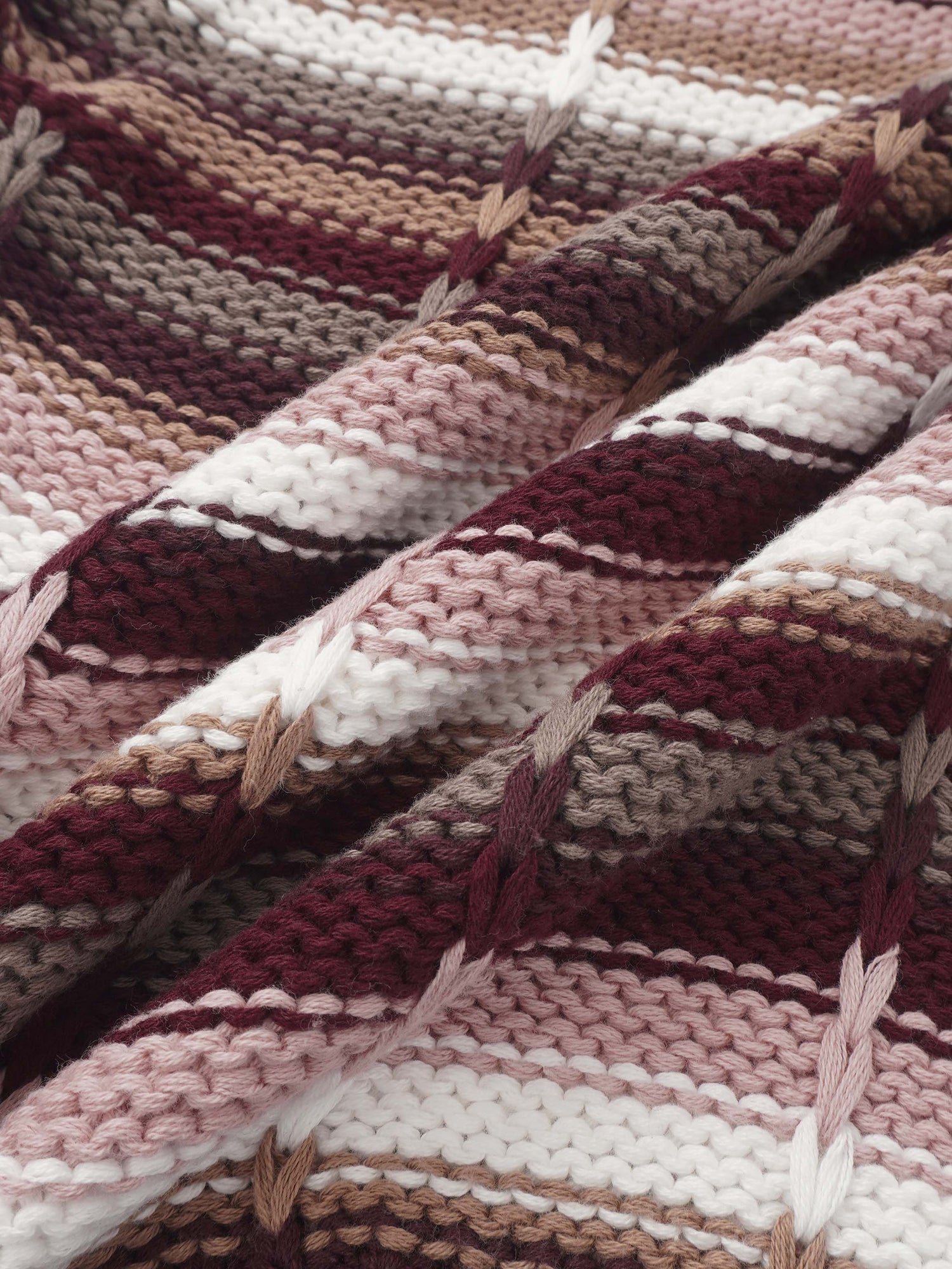 Overstitch Detail Striped Sweater - Burgundy Stripe
