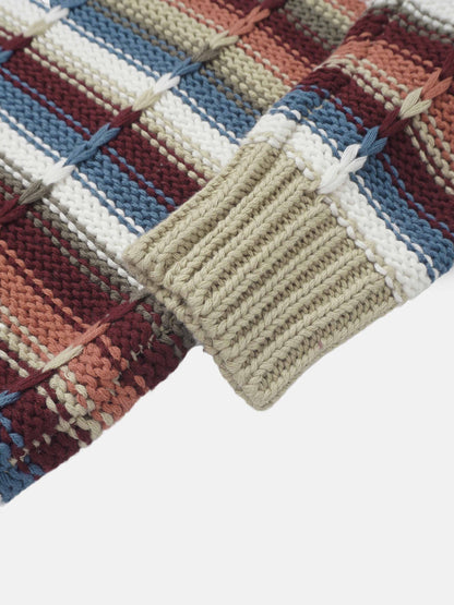 Overstitch Detail Striped Sweater - Multi Color