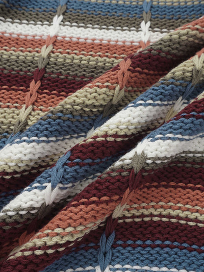 Overstitch Detail Striped Sweater - Multi Color