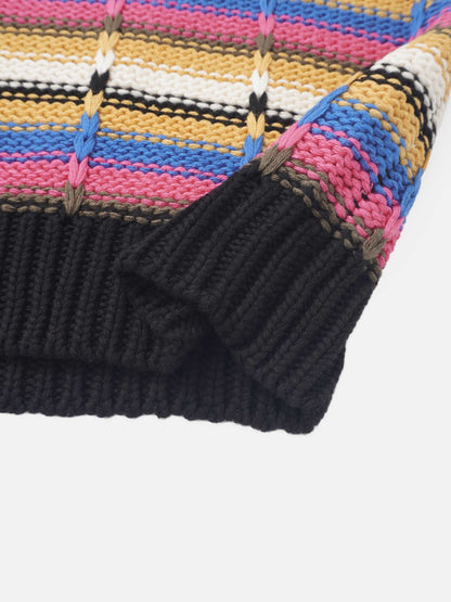 Overstitch Detail Striped Sweater - Bright Stripes