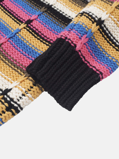 Overstitch Detail Striped Sweater - Bright Stripes
