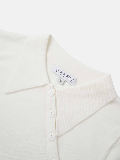 Asymmetrical Button Collar Sweater - Cream