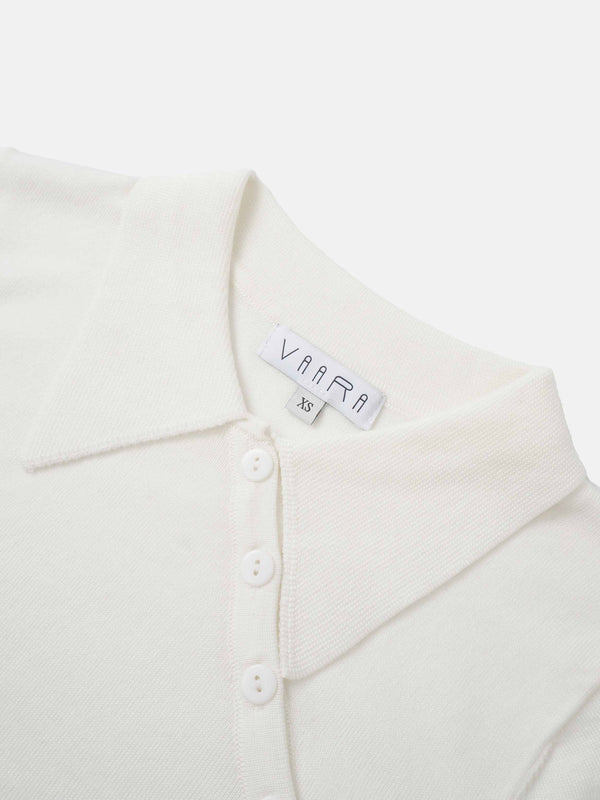 Asymmetrical Button Collar Sweater - Cream
