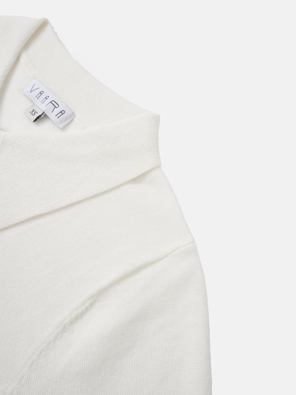 Asymmetrical Button Collar Sweater - Cream