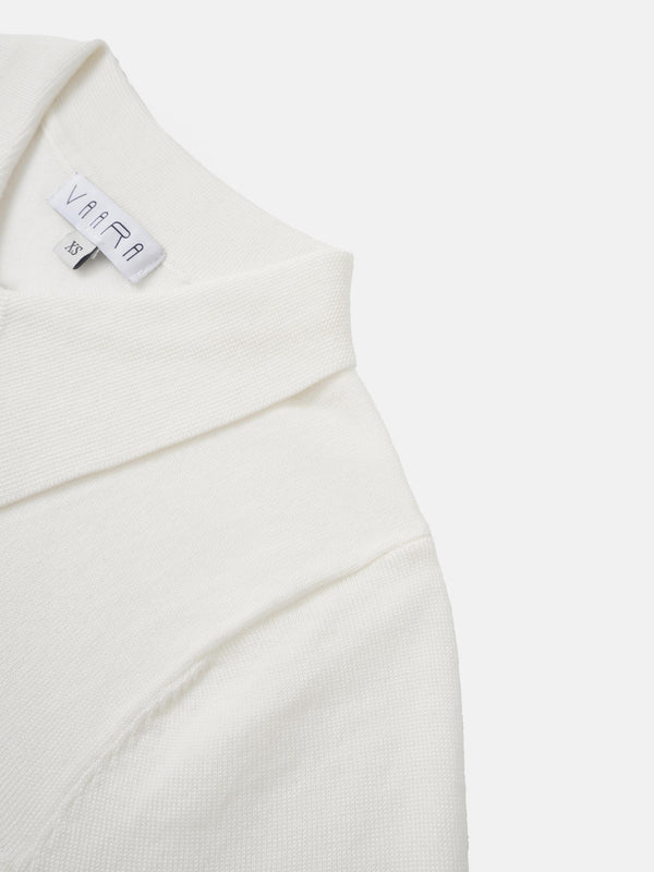 Asymmetrical Button Collar Sweater - Cream