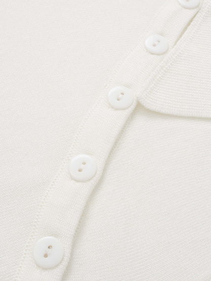 Asymmetrical Button Collar Sweater - Cream