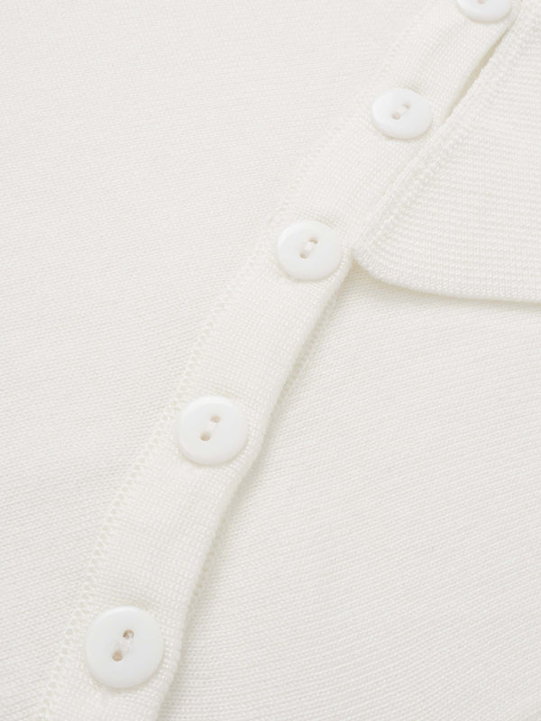 Asymmetrical Button Collar Sweater - Cream