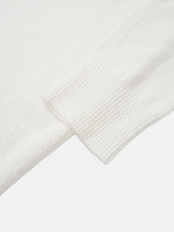 Asymmetrical Button Collar Sweater - Cream