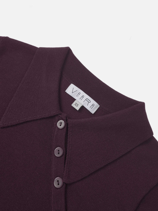 Asymmetrical Button Collar Sweater - Burgundy