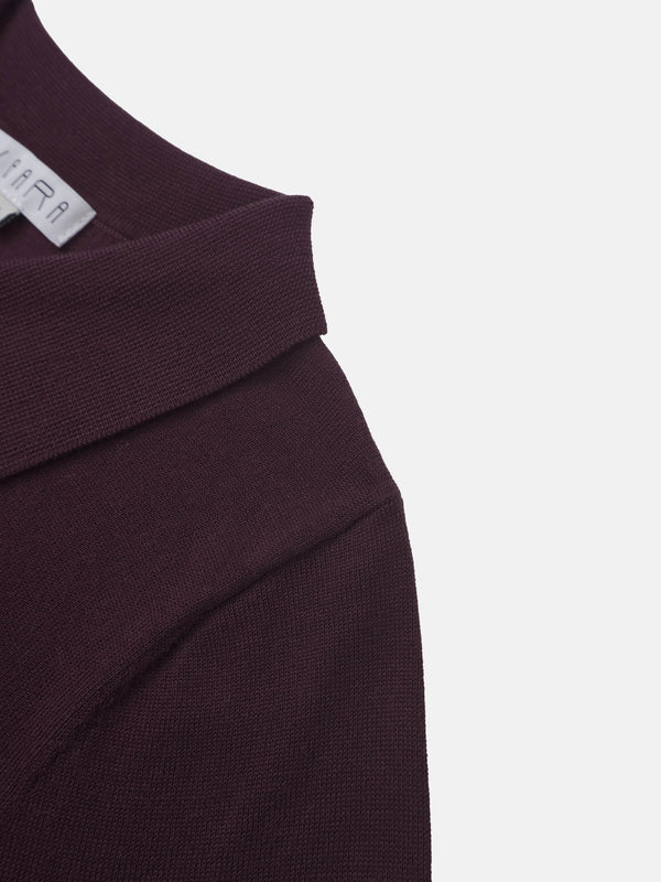 Asymmetrical Button Collar Sweater - Burgundy