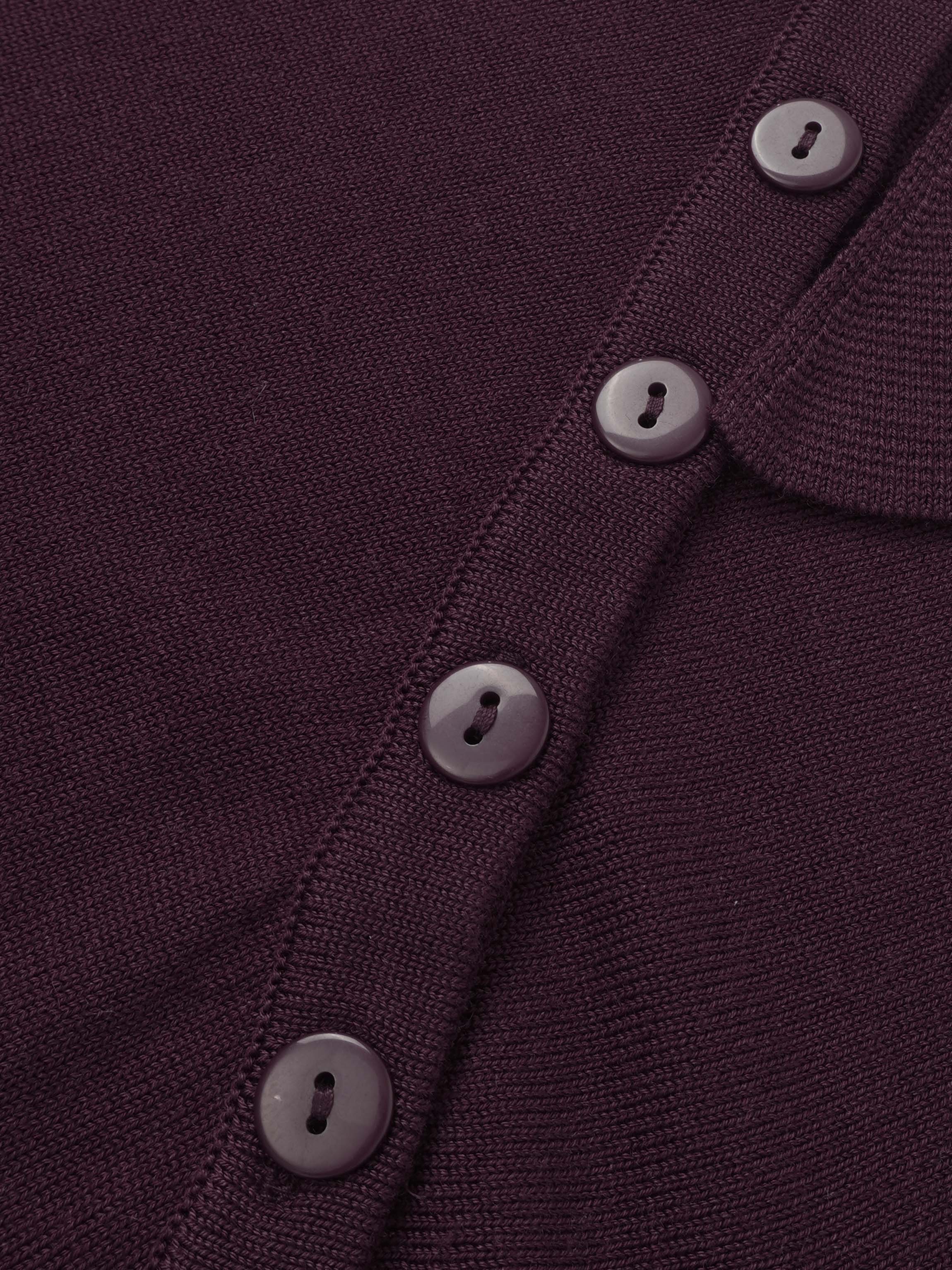 Asymmetrical Button Collar Sweater - Burgundy
