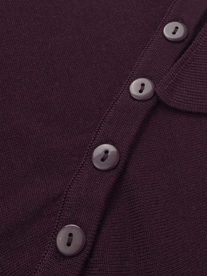 Asymmetrical Button Collar Sweater - Burgundy