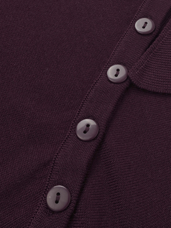 Asymmetrical Button Collar Sweater - Burgundy