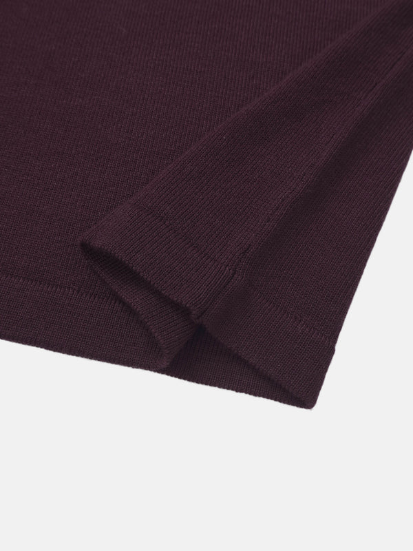Asymmetrical Button Collar Sweater - Burgundy