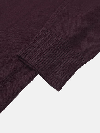 Asymmetrical Button Collar Sweater - Burgundy
