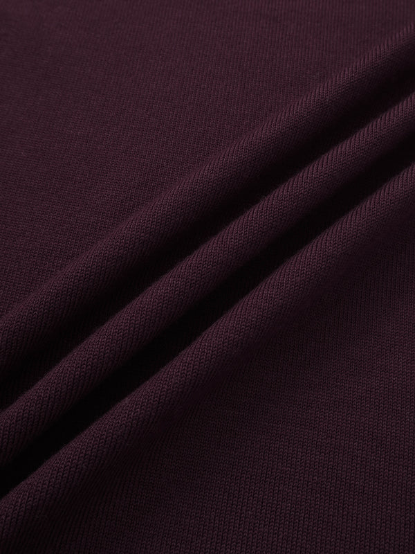 Asymmetrical Button Collar Sweater - Burgundy