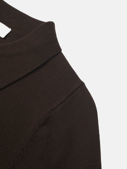 Asymmetrical Button Collar Sweater - Brown
