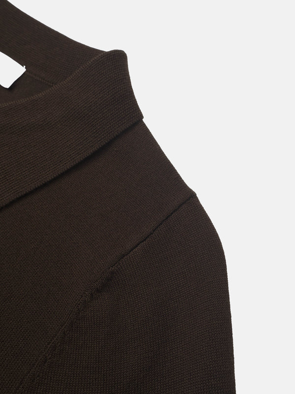 Asymmetrical Button Collar Sweater - Brown