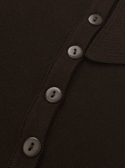 Asymmetrical Button Collar Sweater - Brown