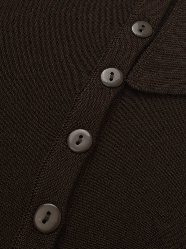 Asymmetrical Button Collar Sweater - Brown