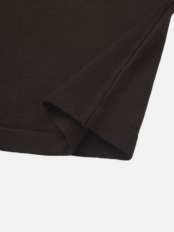 Asymmetrical Button Collar Sweater - Brown