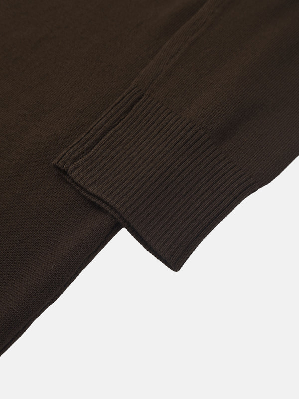Asymmetrical Button Collar Sweater - Brown