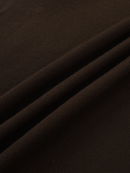 Asymmetrical Button Collar Sweater - Brown