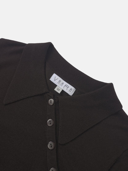 Asymmetrical Button Collar Sweater - Chocolate Brown