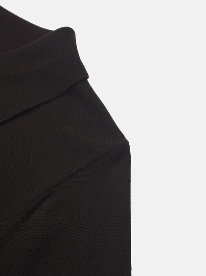 Asymmetrical Button Collar Sweater - Chocolate Brown
