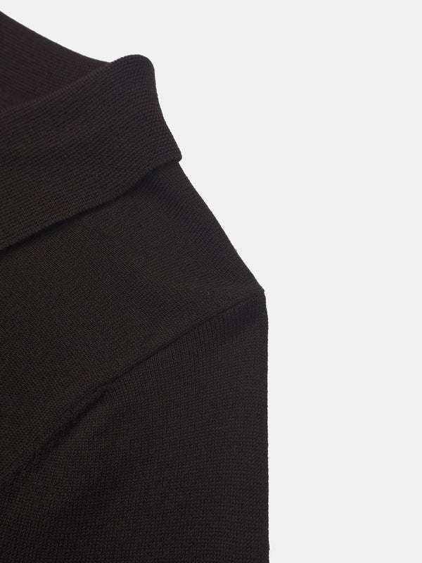 Asymmetrical Button Collar Sweater - Chocolate Brown