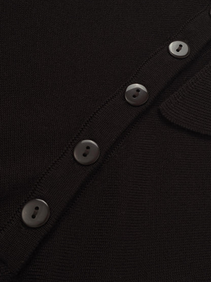 Asymmetrical Button Collar Sweater - Chocolate Brown